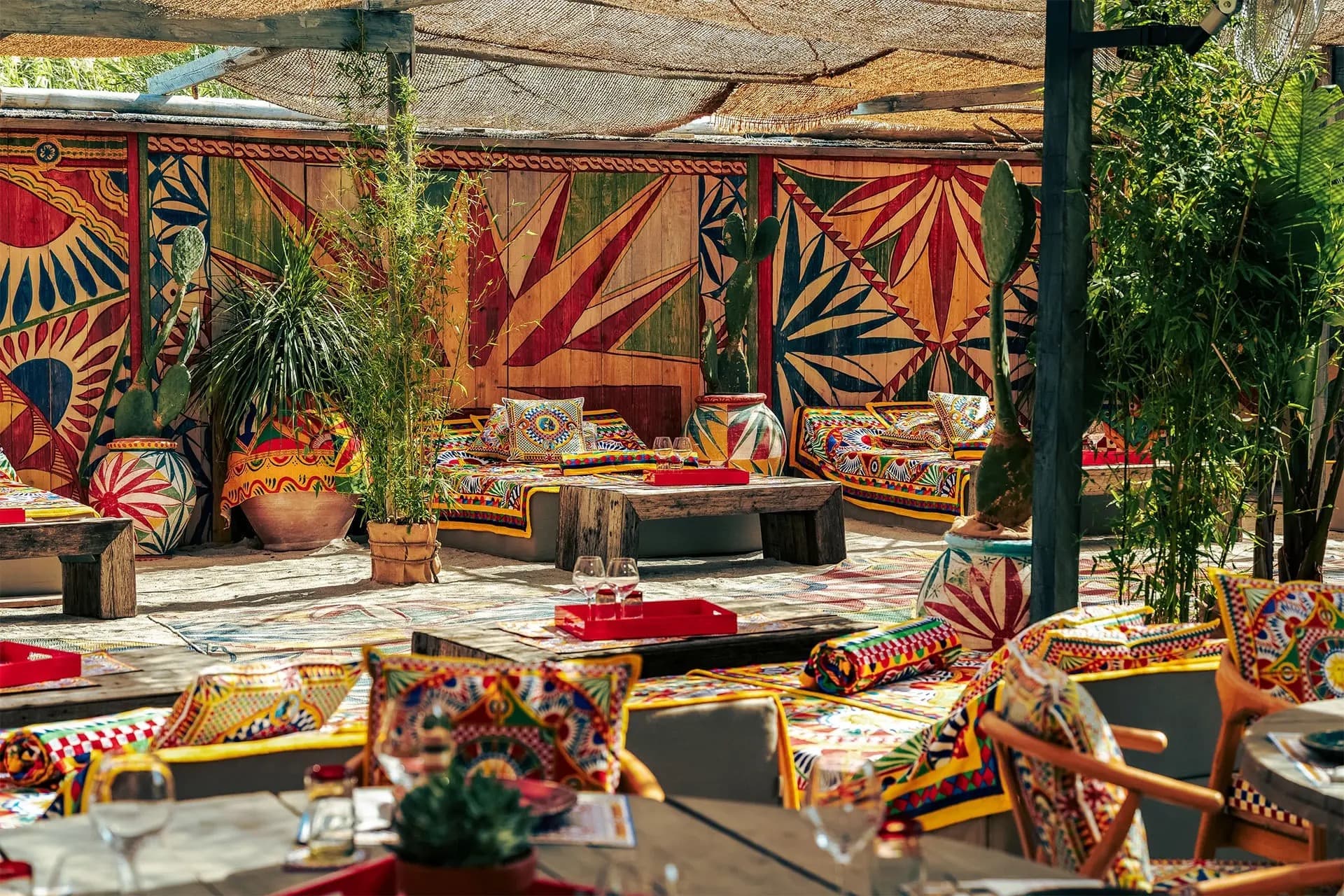 Casa Amor's sand-floored lounge and printed daybeds